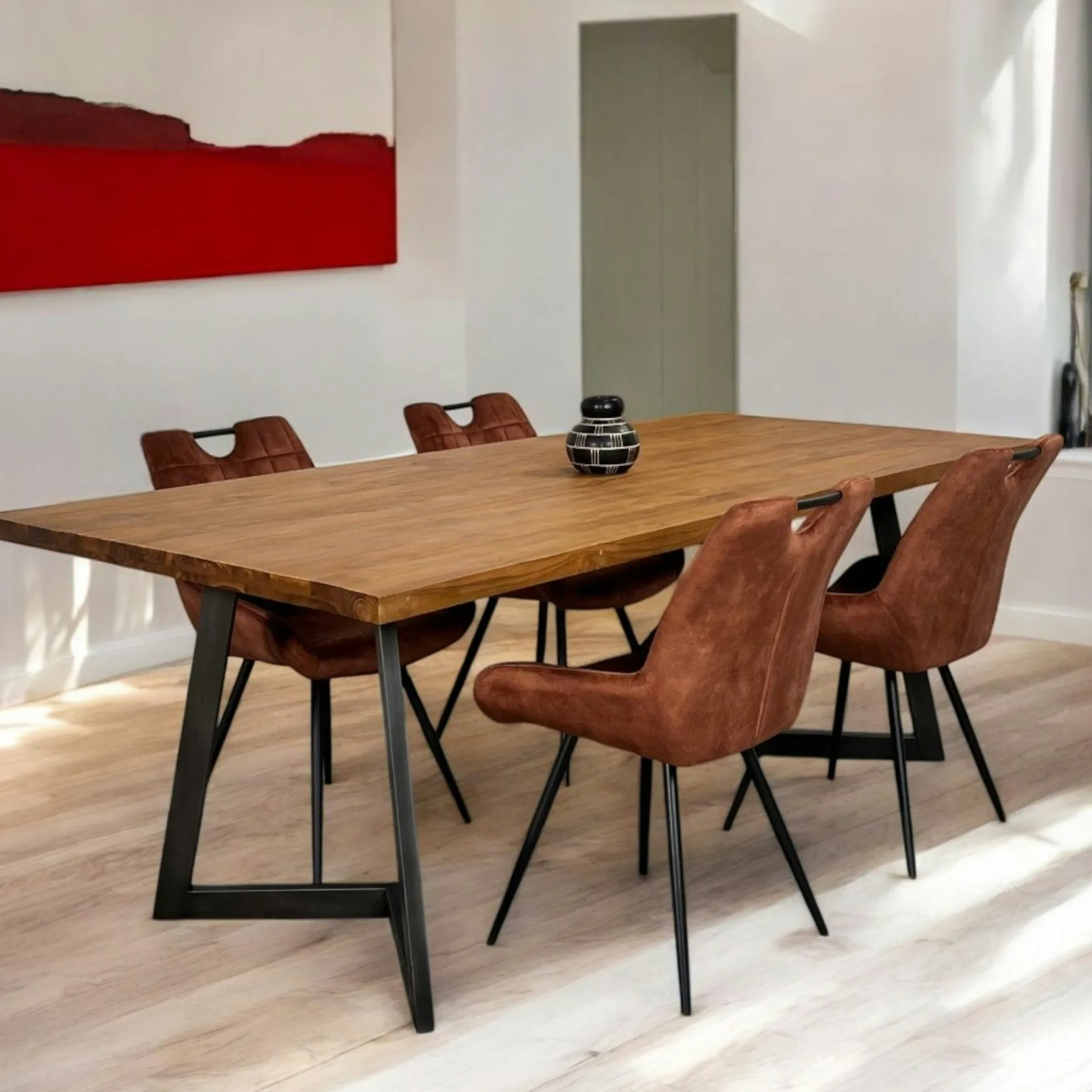 Table à manger bois recyclé teck pied accent 220 cm CLEVELAND
