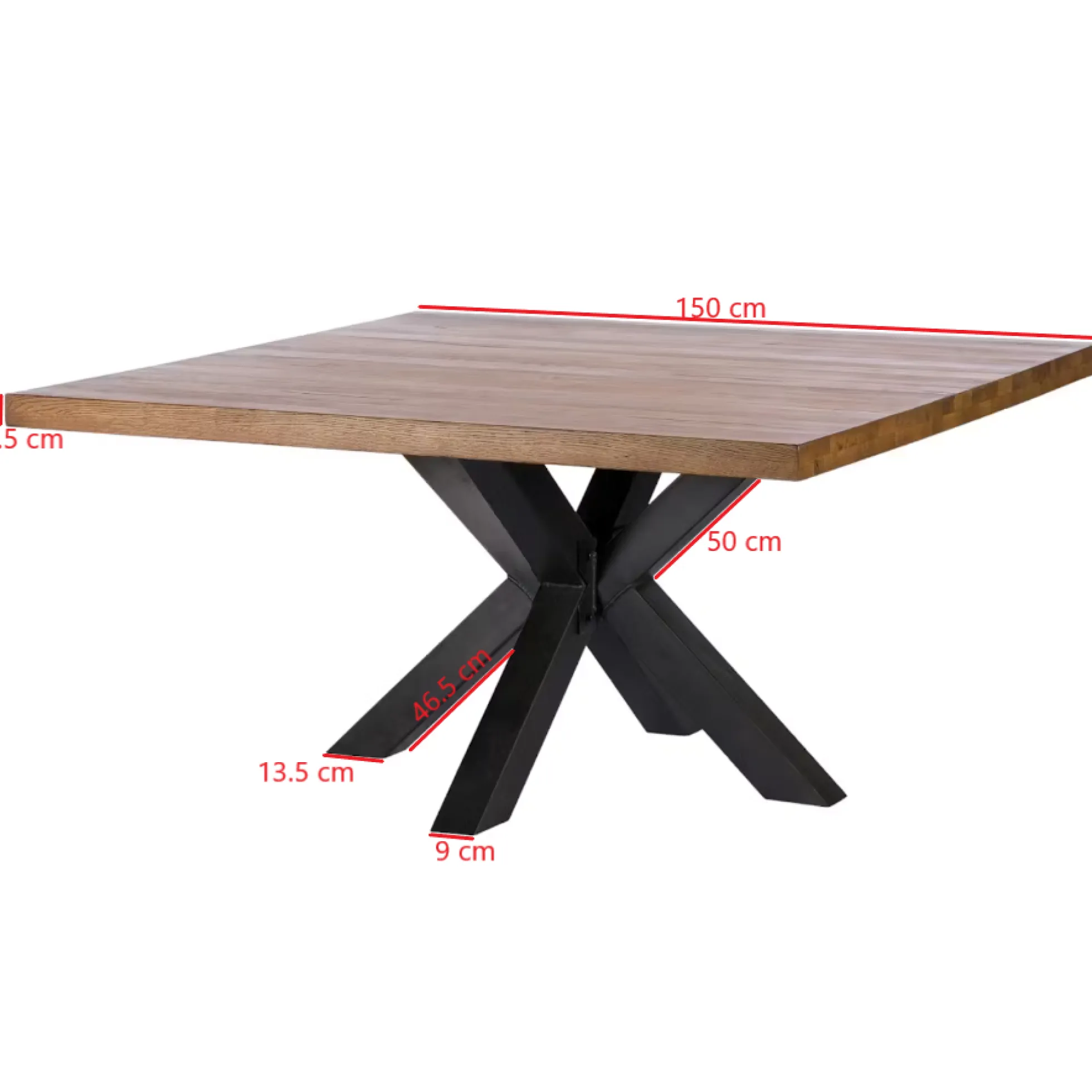Table à manger carrée chêne métal pied croisé 150 cm OKA