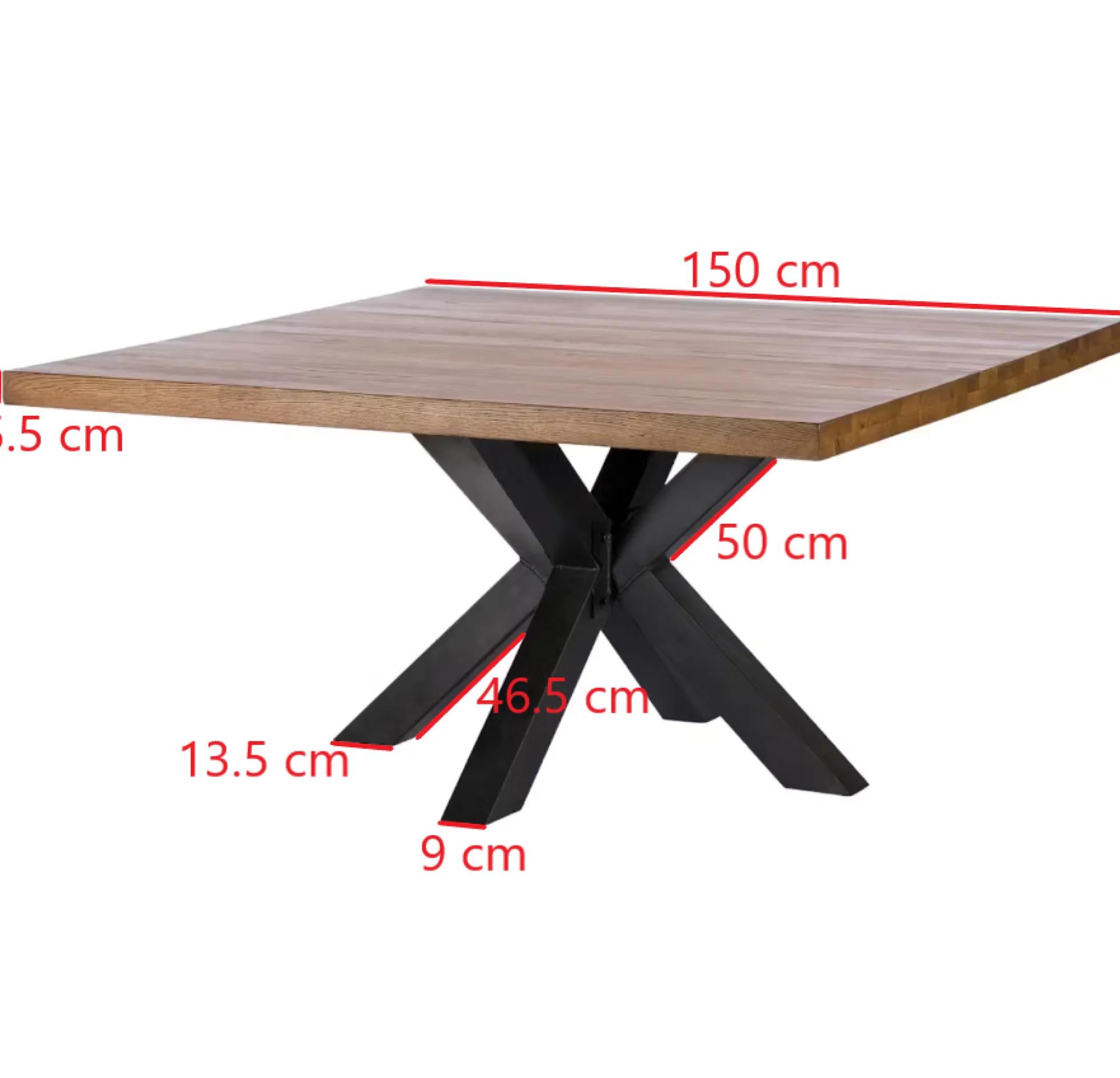 Table à manger carrée chêne métal pied croisé 150 cm OKA