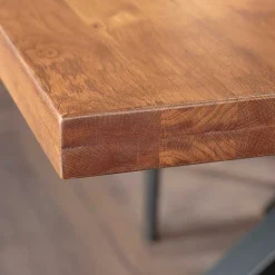 Table à manger carrée chêne métal pied croisé 150 cm OKA