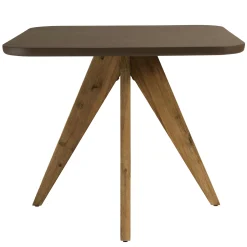 Table à manger carrée 90 cm effet béton marron pied bois d'acacia CALVI