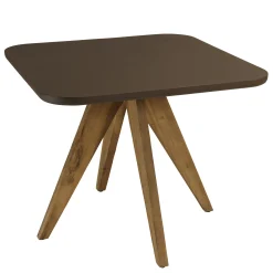 Table à manger carrée 90 cm effet béton marron pied bois d'acacia CALVI