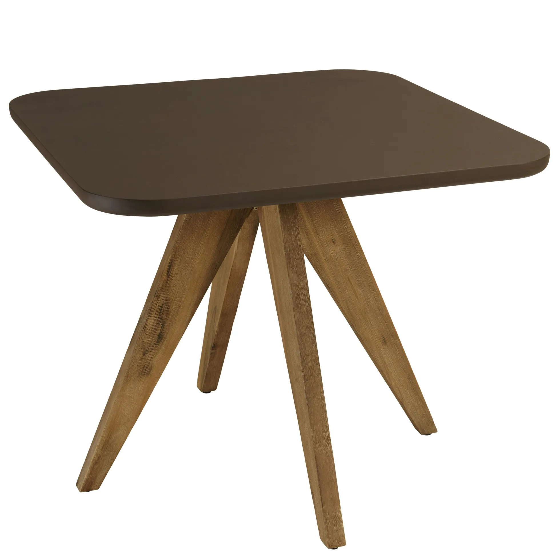 Table à manger carrée 90 cm effet béton marron pied bois d'acacia CALVI