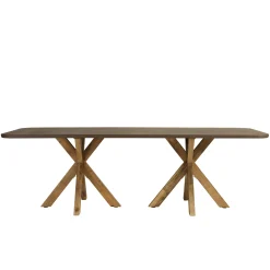Table à manger 240 cm effet béton marron pieds en bois d'acacia CALVI