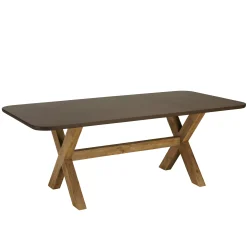 Table à manger 200 cm effet béton marron pied en bois d'acacia CALVI