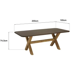 Table à manger 200 cm effet béton marron pied en bois d'acacia CALVI