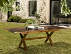 Table à manger de jardin extensible en teck 180/240 cm pieds croisés MACAO