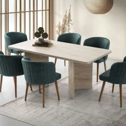 Table à manger design effet travertin pieds V 180 cm MARFA