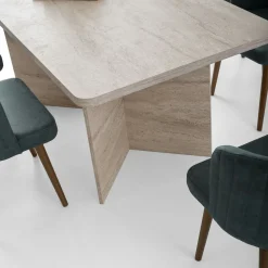 Table à manger design effet travertin pieds V 180 cm MARFA