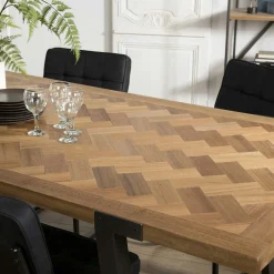 Table à manger en bois motifs chevrons 220 cm CARPATES