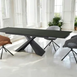 Table à manger en céramique grise avec pied en croix 180-280 cm LOMBARDIE