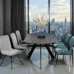Table à manger en céramique noire mate 200 cm BERGAME