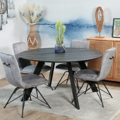 Table à manger en céramique noire mate forme ronde 140 cm BERGAME