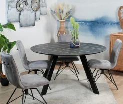 Table à manger en céramique noire mate forme ronde 140 cm BERGAME