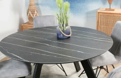 Table à manger en céramique noire mate forme ronde 140 cm BERGAME