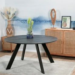Table à manger en céramique noire mate forme ronde 140 cm BERGAME