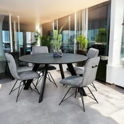 Table à manger en céramique noire mate forme ronde 140 cm BERGAME