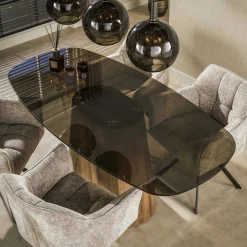 Table à manger en verre fumé design ovale organique 180 cm MILOS