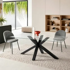 Table à manger en verre à pied central 160 cm ALBA