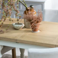 Table à manger extensible blanche campagne chic 130-180 cm VELIA