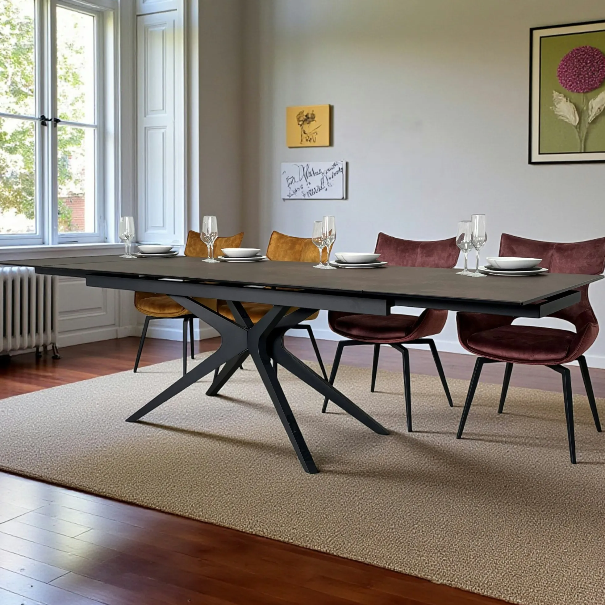 Table à manger extensible 180-280 cm céramique effet rouille pied croisé LOMBARDIE