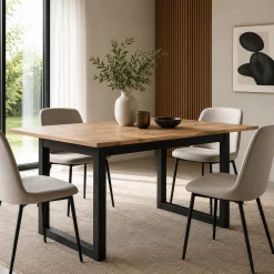 Table à manger extensible effet chêne 160-200 cm ALVA
