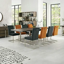 Table à manger extensible en chêne et métal brossé 190-240 RIMINI