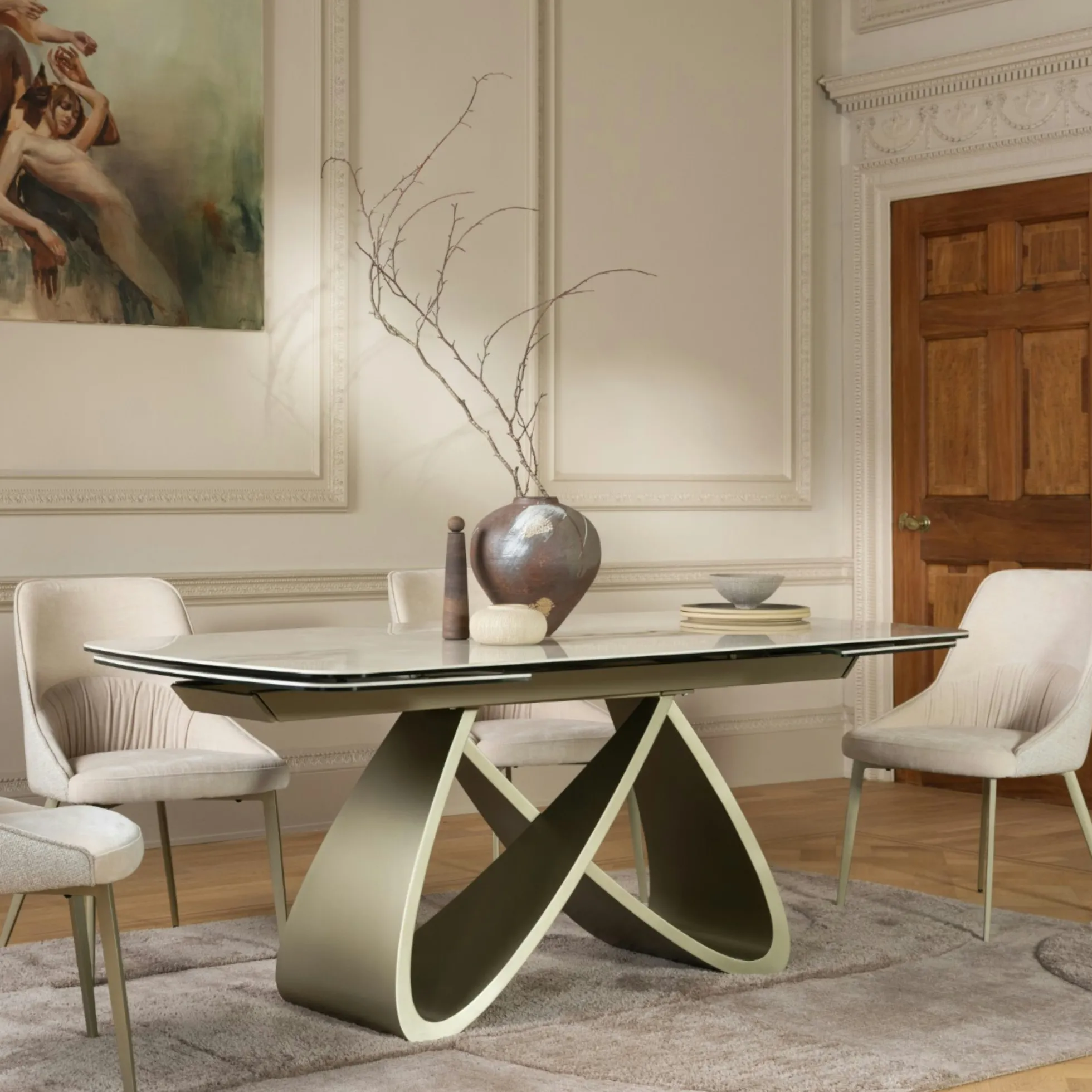 Table à manger extensible en céramique brillante 180-240 cm SYRA