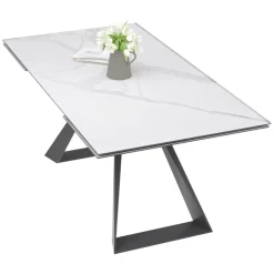 Table à manger extensible en céramique blanche 180-280 LOMBARDIE