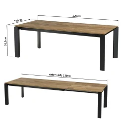 Table à manger extensible en teck recyclé pieds métal 220/320 cm PANAMA