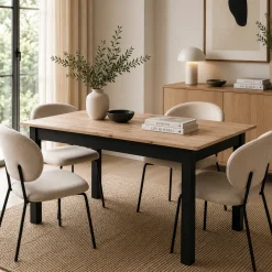 Table à manger extensible noire et effet bois 120-160 cm ALVA