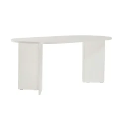 Table à manger moderne blanche effet bois pieds en V 180 cm MARFA
