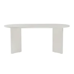 Table à manger moderne blanche effet bois pieds en V 180 cm MARFA