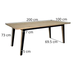 Table à manger moderne bois clair - pieds métal, 200 cm GRADO