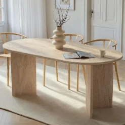 Table à manger moderne effet travertin pieds en V 180 cm MARFA