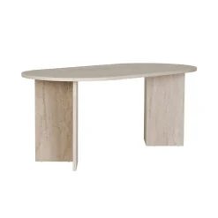Table à manger moderne effet travertin pieds en V 180 cm MARFA