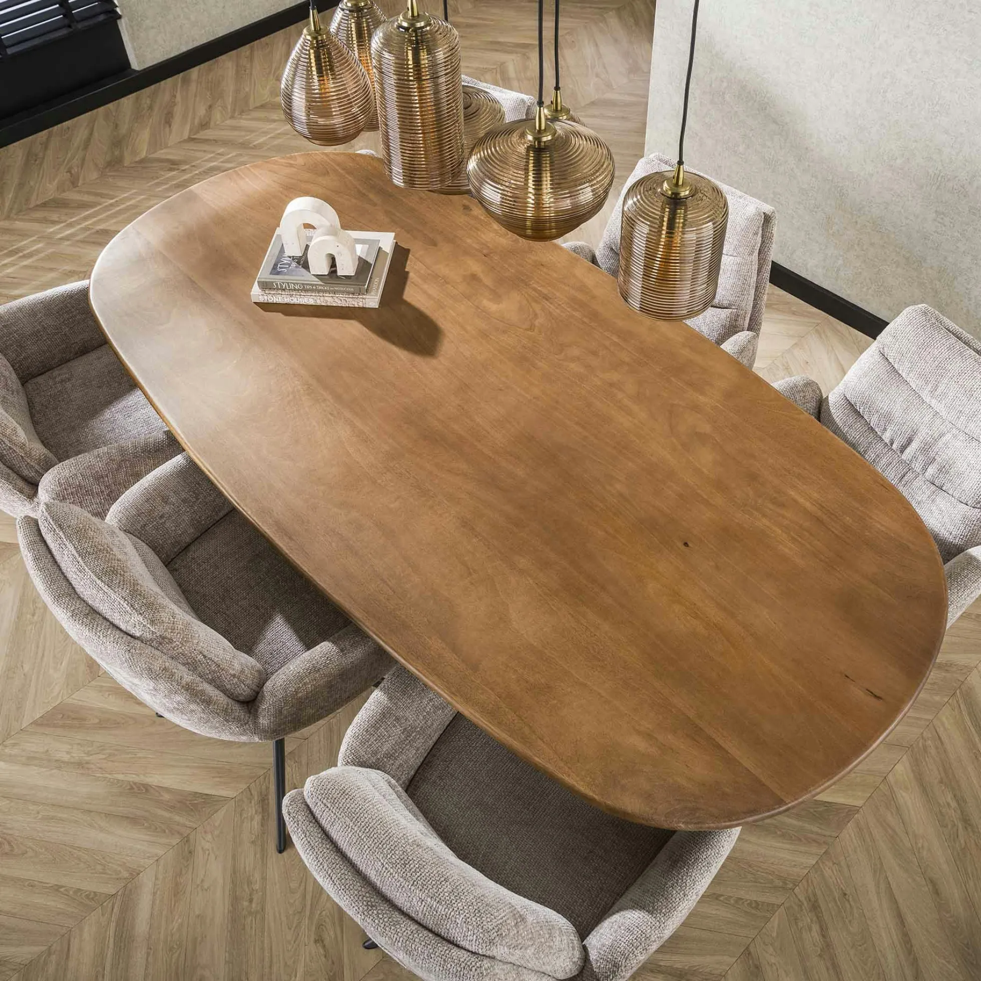 Table à manger moderne en bois de manguier avec pied central 215 cm CREEK