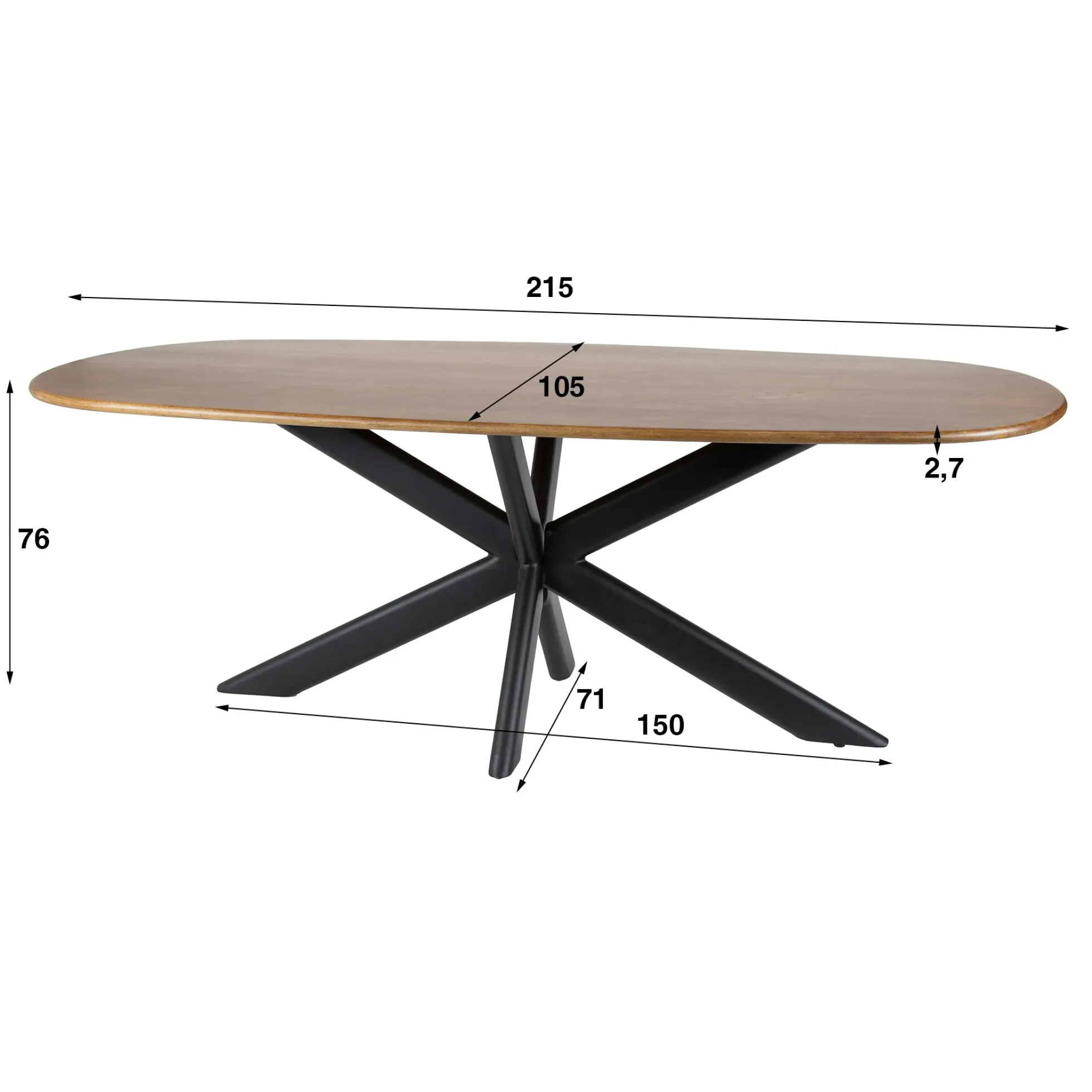 Table à manger moderne en bois de manguier avec pied central 215 cm CREEK
