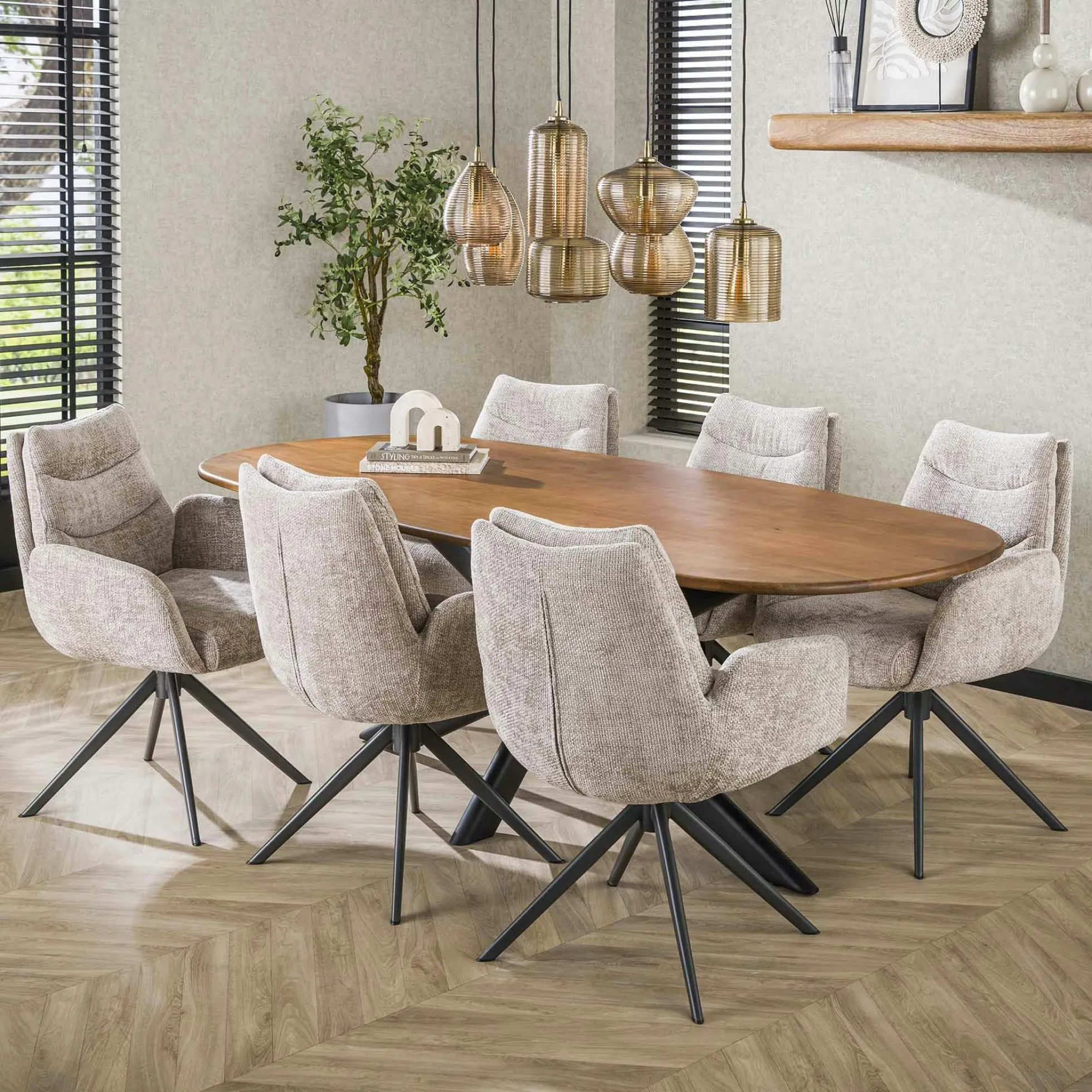 Table à manger moderne en bois de manguier avec pied central 215 cm CREEK