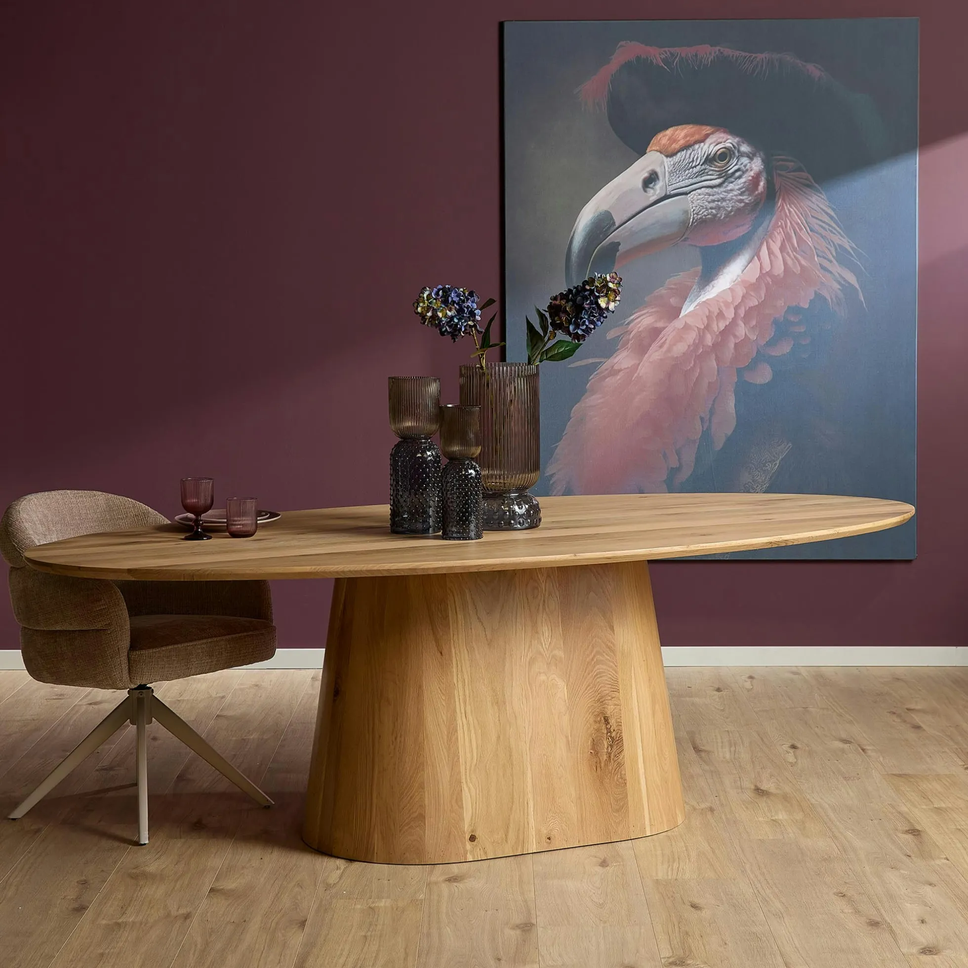 Table à manger ovale bois de chêne et pied central 240 cm LEXTON
