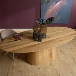 Table à manger ovale bois de chêne et pied central 240 cm LEXTON