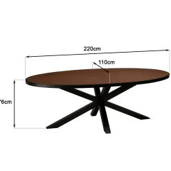 Table à manger ovale bois effet pierre rouille 220 cm BIHAR