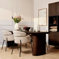 Table à manger ovale bois foncé pieds courbes 300 cm ALMA