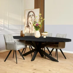 Table à manger ovale bois noir à pied central 210 cm RIVANO