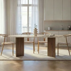 Table à manger ovale décor travertin et noyer 200 cm MARFA