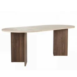 Table à manger ovale décor travertin et noyer 200 cm MARFA