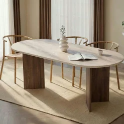 Table à manger ovale décor travertin et noyer 200 cm MARFA