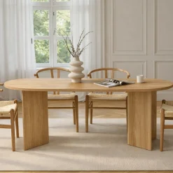 Table à manger ovale effet chêne pieds en V 180 cm MARFA