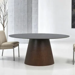 Table à manger ovale vintage en placage noyer 160 cm LISBONNE