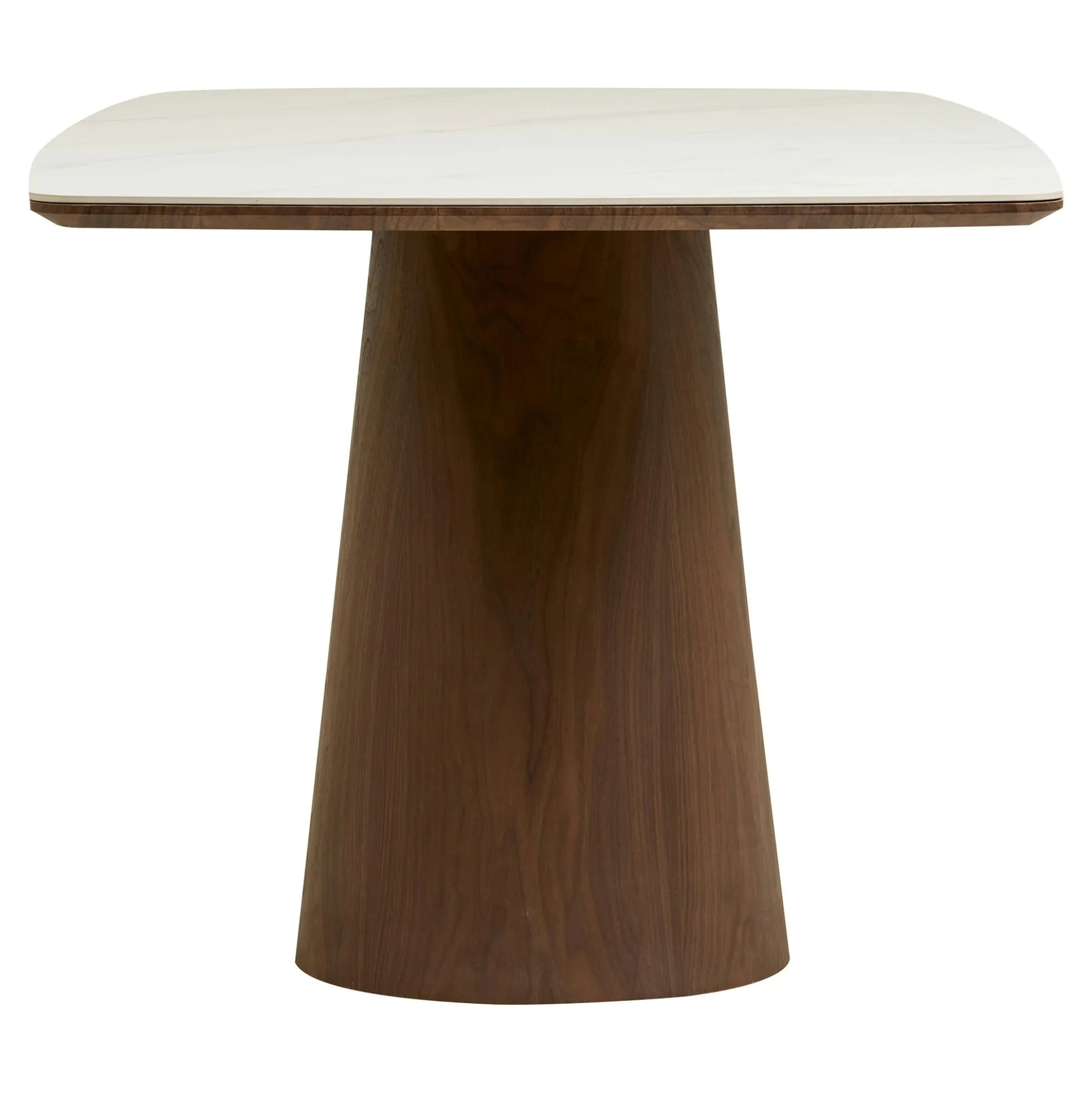 Table à manger plateau céramique aspect travertin 200 cm, pied bois foncé PRATO